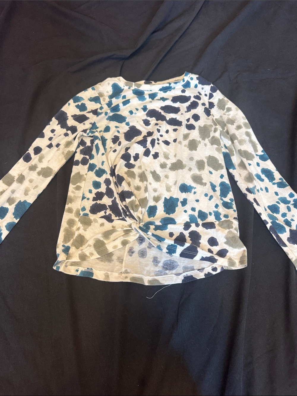 dip Long-Sleeve Twist Front Top in Teal, Navy, and Gray